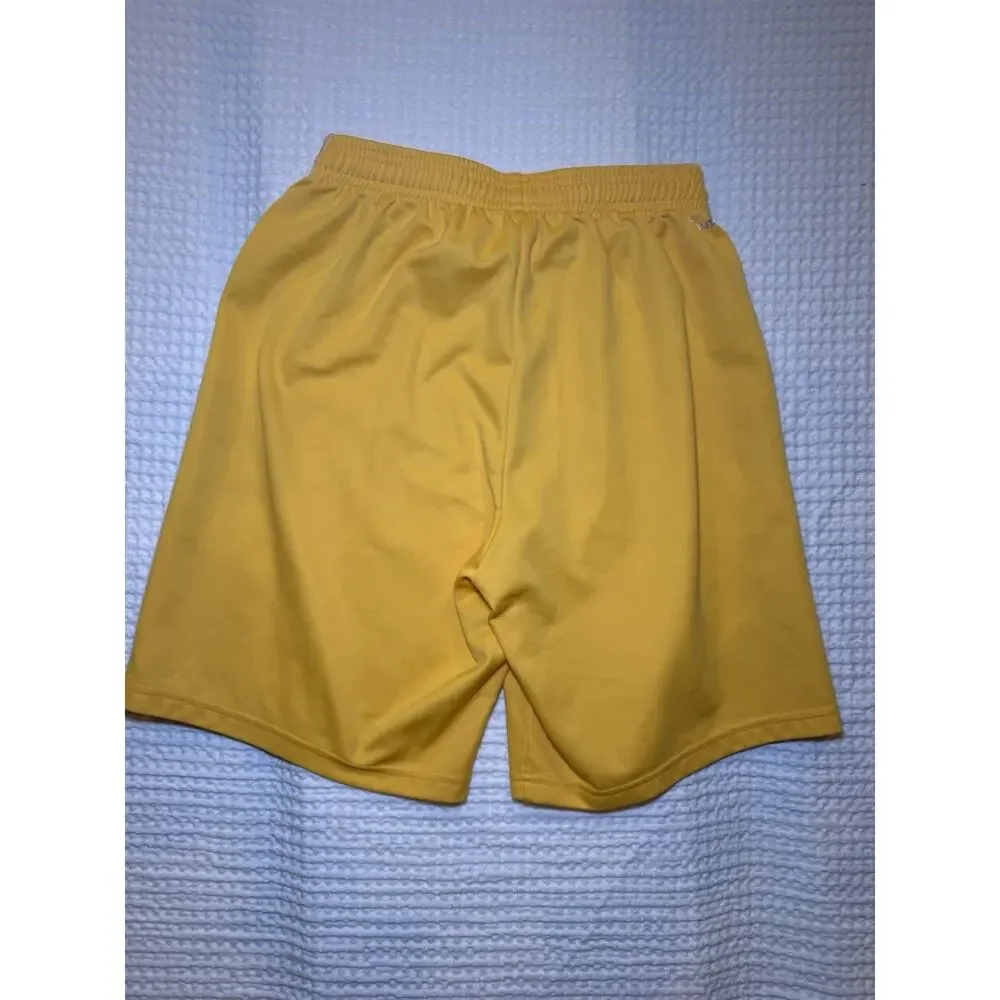 Adidas Clima Men’s Soccer Shorts Size S Yellow Gold White 3 Stripe Drawstring
